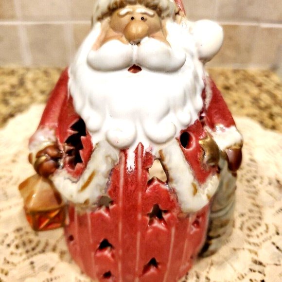 Ceramic Pottery Santa Tealight Candle Holder Glazed ~ Hand Painted - Picture 2 of 3
